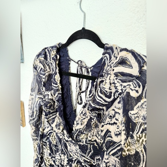 Printer Johnson Anthropologie Textured Midi Dress Moth Bug Print Ruffle Size SP - Picture 6 of 10